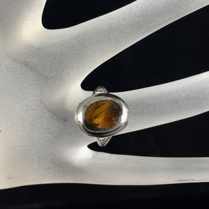 Silver Cats Eye Ring Size 5 Vintage ACS TERI Mex